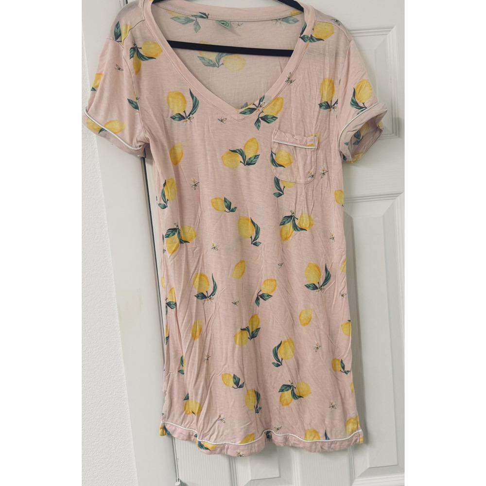 Honeydew Sleep Shirt‎ Night Gown Pink Lemon Print sz S Short Super Soft